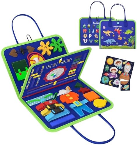 Freebear Busy Board Toddler Travel Toys Sensory Toys for Toddlers 1 2 3 4, Montessori Learning Toys for Toddlers Activities Board, Educational Toys for 3 4 Year Old Boys Girls Gift, Dinosaur