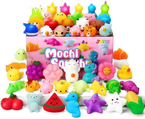 JOYIN Mochi Squishy Toy Set, 50 Pack Kawaii Squishies Party Favors for Kids, Stress Relief Fidget Toys, Birthday Gifts, Goodie Bag, Classroom Prizes