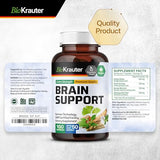 BIO KRAUTER Brain Supplement for Memory and Focus - Memory Pills - Brain Booster Capsules - Organic Ashwagandha, Panax Ginseng and Ginkgo Biloba - 1200 mg - 100 Vegan Caps, No Fillers