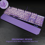 Camiysn Typewriter Style Mechanical Gaming Keyboard, Purple Retro Punk Gaming Keyboard with White Backlit, 104 Keys Blue Switch Wired Cute Keyboard, Round Keycaps for Windows/Mac/PC