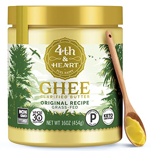 4th & Heart Original Grass-Fed Ghee, Clarified Butter, Keto, Pasture Raised, Lactose and Casein Free, Certified Paleo (16 Ounces)
