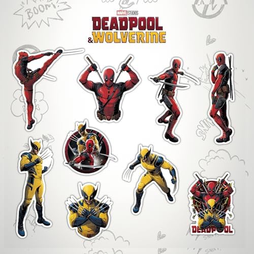 Marvel Deadpool & Wolverine Deadpool - Set of 9 Vinyl Car Stickers for Window Truck Bumper Water Bottle Laptop Skateboard Marvel Licensed