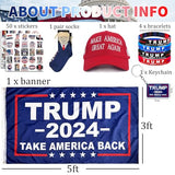 DOSMINE Supporter Kit Trump 2024 Flag 3 * 5ft Trump Take Ameirica Back Flags Banner Trump Stickers Trump Hat Trump Socks Trump Keychain Trump Bracelets