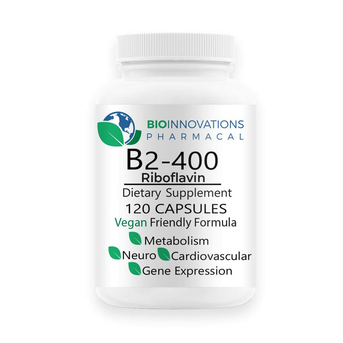 BioInnovations Pharmacal B2-400 Pure Riboflavin - Nervous System Health, Homocysteine Detox, Cardiovascular, Helps Boost Energy, Mental Clarity, Metabolism and Cell Function 120 Vegan Capsules