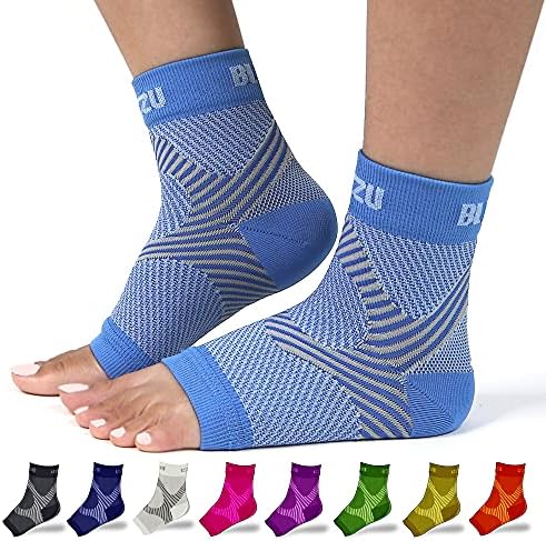 BLITZU Compression Socks for Plantar Fasciitis, Achilles Tendonitis Relief. Ankle Compression Sleeve for Heel Spurs, Foot Swelling, Fatigue & Sprain. Arch Support Brace for Sports, Gym Blue S-M