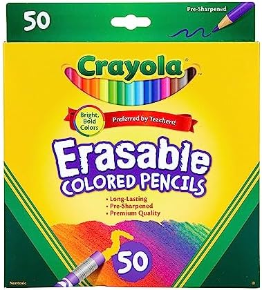 Crayola Erasable Colored Pencils (50ct), Bulk Colored Pencil Set, Pencils for Adult Coloring Books, Holiday Gift for Teens, 6+ [Amazon Exclusive]