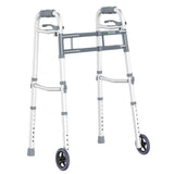 Delog Narrow Folding Walker for Seniors with Trigger Release and 5 Inches Wheels, Lightweight Supports Up to 350 lbs, Aluminum Folding Walker for Elderly Handicapped Disabled