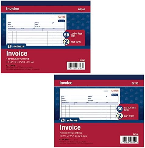 Adams Invoice Book, 2 Part, Carbonless, 8.38 x 7.19 Inches, 50 Sets per Book, White and Canary (D8740), 2 Pack