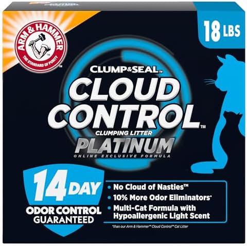 Arm & Hammer Cloud Control Platinum Multi-Cat Clumping Cat Litter with Hypoallergenic Light Scent, 14 Days of Odor Control, 18 lbs, Online Exclusive Formula