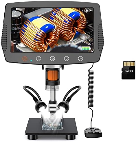 Hayve 9 '' LCD Digital Microscope, 1500X Magnification Coin Microscope with 16MP Camera, Micro Soldering Microscope for Adults, 32GB Card Included, Wired Remote, Compatible with Windows/Mac OS