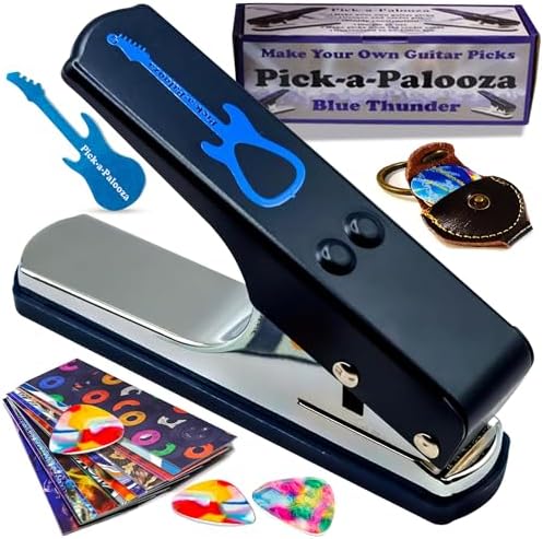 Pick-a-Palooza DIY Guitar Picks Punch Mega Pack - Custom Pick Maker for Musicians - Features Leather Key Chain Holder, Pick Strips with Artwork & File - Unique Gifts for Men & Women - Blue Punch