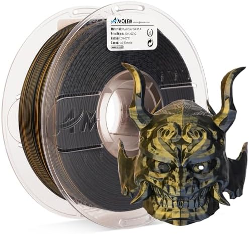 AMOLEN Silk PLA 3D Printer Filament, Dual Color Black Gold PLA 1.75mm, Shiny Color Change Filament 3D Printing PLA Filament for Most FDM 3D Printer, 1kg Spool(2.2lbs)