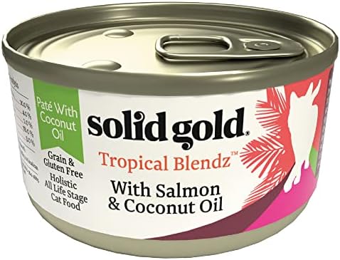 Solid Gold Tropical Blendz Salmon Pate in Coconut Oil - Nutrient-Rich Wet Cat Food for All Life Stages, 12 Pack