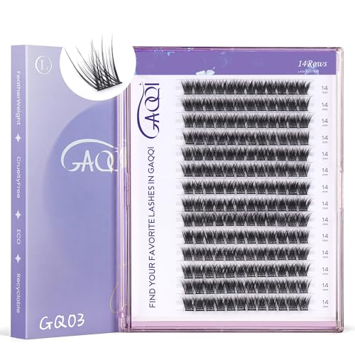 GAQQI Lash Clusters, GQ03 False Eyelashes DIY Lash Extensions C Curl 168PCS Cluster Lashes 14MM, Wispy and Natural Lash Wisps (GQ03,14mm,C Curl)