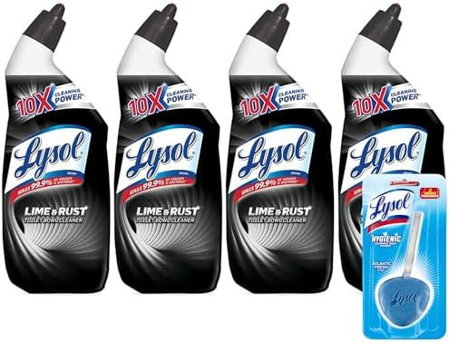 Lysol Lime & Rust Toilet Bowl Cleaner Gel, For Cleaning and Disinfecting, Destroys Stains from Hard Water and Rust, 24 Oz (Pack of 4) - With 1ct Auto In-The-Bowl Toilet Cleaner, Atlantic Fresh