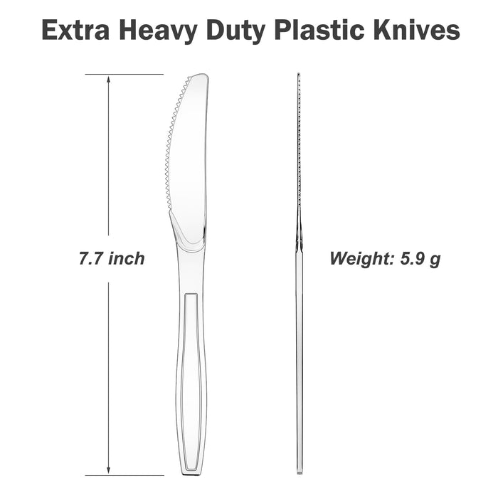 Dealusy 360 Count Extra Heavy Duty Clear Plastic Knives Disposable, BPA-Free, Heat Resistant, Solid and Durable Disposable Knives Bulk, Premium Plastic Knives heavy duty for Party Supply