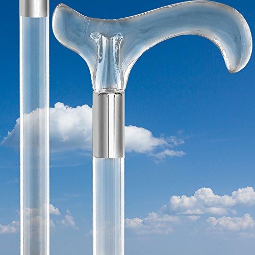 Elegant Acrylic Walking Cane – Lightweight Lucite Derby & J Handle Stick for Men & Women – Stylish, Unique Transparent Design Look with Rubber Tip