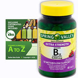 Vitamin B12 Fast Dissolve Tablets by Spring Valley, 5000 mcg + “Vitamins & Minerals - A to Z - Better Idea Guide©” | Metabolism Support and Natural Mixed Berries Flavor (1 Pack 45ct)