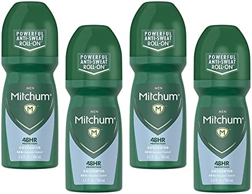 Mitchum Invisible Anti-Perspirant & Deodorant Roll-On, Unscented 3.4 oz (Pack of 4)