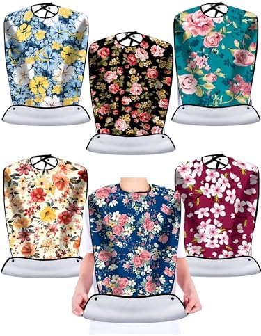 Eurzom 6 Pack Adult Bibs for Elderly Women Men, Reusable Adult Bibs for Eating with Optional Crumb Catcher Clothing Protector