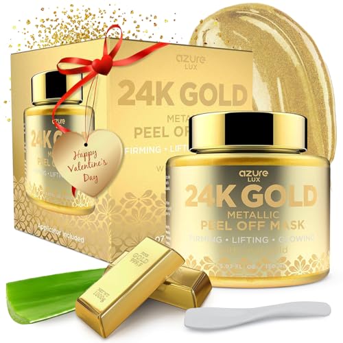 AZURE 24K Gold Metallic Sparkling Peel Off Face Mask - Lifting, Illuminating & Revitalizing | Removes Blackheads, Dirt & Oils | Reduces Wrinkles & Fine Lines | - 150 mL / 5.07 Fl Oz