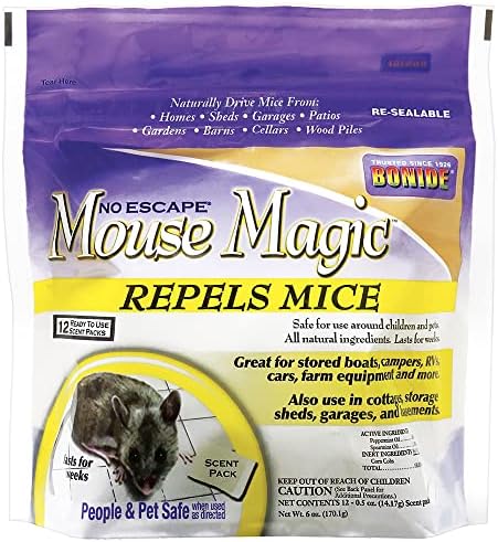 Bonide Mouse Magic Mouse Repellent Scent Packs, 4 Ready-to-Use Packs for Indoor & Outdoor Use, People & Safe 12-pk