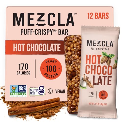 Mezcla Vegan Protein Bars, Gluten Free Snack Made with Pea Protein, Chocolate Chips and Other Premium Ingredients, Healthy Snacks, Hot Chocolate, 10g of Protein, 12 Pack