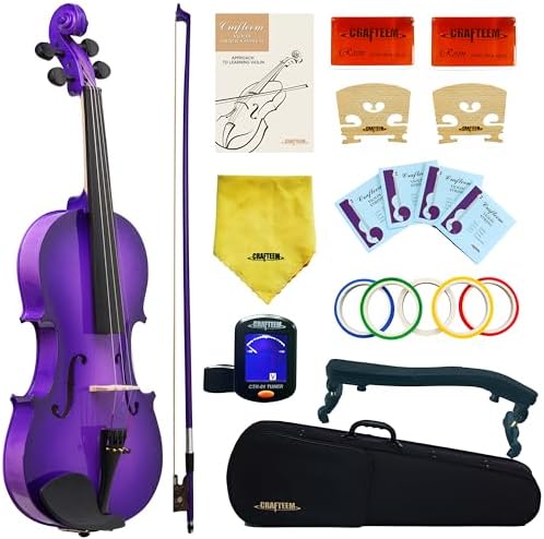 1/4 Fiddle Purple Colored Premium Violin Outfit for Beginners Adults Kids With 5 Color Fingering Tape- Handcrafted Student Beginner Violin.(Purple, 1/4)