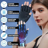2 Pairs Copper Arthritis Gloves for Women Men, Compression Gloves with Adjust Strap for Arthritis, Wrist Support, Hand Pain, Fingerless Computer Typing Gloves for Carpal Tunnel, RSI (Large/X-Large)