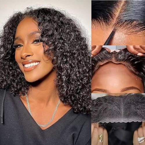 SODLIS Wear and Go Glueless Wig Curly Bob Wig Human Hair Pre Plucked Pre Cut 13x4 HD Lace Front Wigs For Black Women Ready to Wear Glueless Bob Wig 150% Density (16 Inch)
