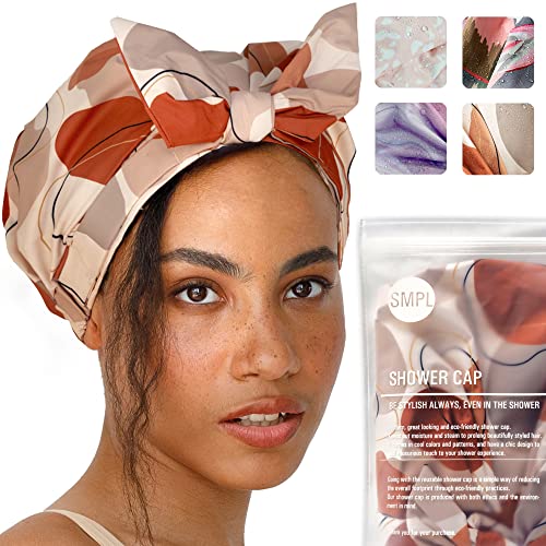 Shower Cap for Women Reusable Waterproof – Leakproof, Nonslip Hair Cap for Shower w/Comfy Flexiband – Soft, Breathable Shower Caps for Women – Shower Cap by SMPL OBJECTS (Shapes of beige)