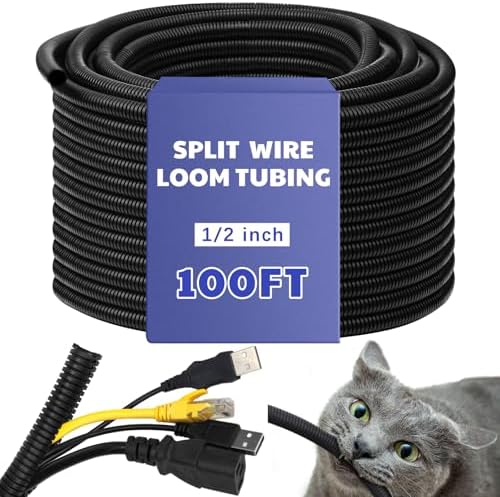 Kanayu Split Flame Retardant Wire Loom High Temperature Cable Conduit Split Cable Sleeves Loom Tubing Auto Wire Conduit for Industrial Electrical Automotive Marine(1/2''-100 ft,Black)