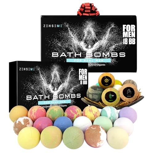 Bath Bombs for Men - Organic Handmade Mens Bath Bombs Set of 2.5 OZ Each with Natural Essential Oils, Strong Manly Scents, 2 Elegant Gift Boxes (8 & 18 Bath Bombs) - Perfect Men's Gift Set - 26 Pack