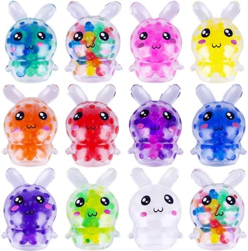 Exun 12 Pcs Easter Bunny Mini Squeeze Balls, Easter Basket Stuffers, Easter Egg Fillers, Squishies Stress Relief Fidget Toys for Kids Boys Girls Toddlers Gifts Party Favors