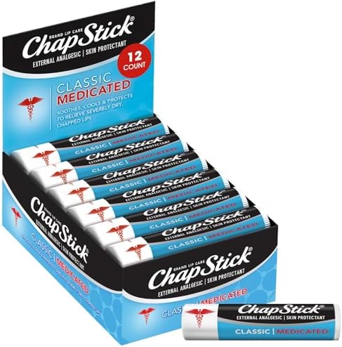 ChapStick Bulk Medicated Lip Balm 12-Pack – External Analgesic, Skin Protectant for Dry Lips & Cold Sore Pain Relief, 0.15 Oz Ea