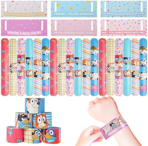 LP Valentines Day Gifts for Kids,24 Valentines Cards for Kids Classroom and 24 Slap Bracelet,Valentine's Day Gift for Kids Party Favor, Classroom Exchange Prizes