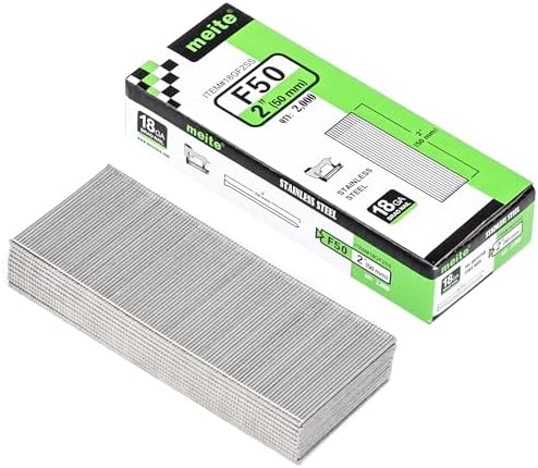 meite 18 Gauge Brad Nails, 2 Inch 18GA Brad Nails, 18G 304 Stainless Steel Small Finishing Nail Gun Nails for Pneumatic, Electric Brad Nailer Gun (1 Case)