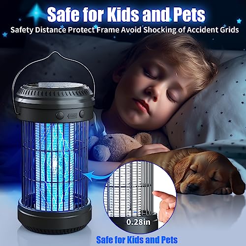 Solar Bug Zapper Outdoor Waterproof, Cordless Mosquito Zapper with 3600mAh Rechargeable Battery for Home, Backyard, Camping, Kitchen, 3 in 1 Electric Fly Zapper for Mosquitoes Gnats Flies Moths(2pc)