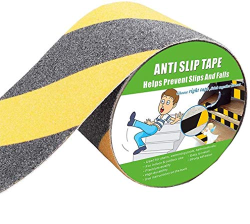Anti Slip Tape, High Traction,Strong Grip Abrasive, Not Easy Leaving Adhesive Residue, Indoor & Outdoor (4" Width x 190" Long, Black/Yellow)