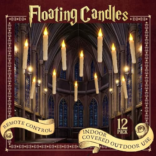 Halloween Decorations - Floating LED Candles with Remote Control -12Pcs Magic Witch Wizard Christmas Decor for Indoor Home Room Classroom Bedroom Birthday Party (with common remote)