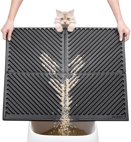 Cat Litter Mat, Oblique Groove Design Cat Mats for Litter Trapping, Single Layer Kitty Litter Mat for Easy Cleaning, Waterproof, Soft on Paws, Ideal Solution for Tidy Homes(Black,30"x24")