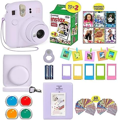 Fujifilm Instax Mini 12 Camera Bundle - Purple, 20 Film Sheets, Carrying Case, Shutter Accessories