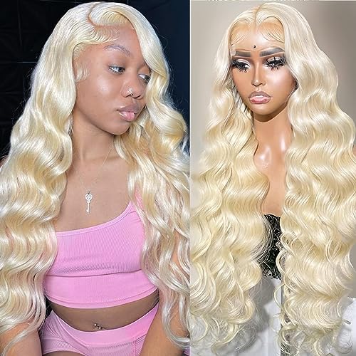 Alimubi 613 13x6 Lace Front Wig Human Hair 200 Density 613 Lace Front Wig Human Hair Body Wave Blonde Wig Human Hair（34 Inch）