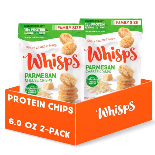 Whisps Cheese Crisps Parmesan Cheese | Protein Chips | Healthy Snacks | Protein Snacks, Gluten Free, High Protein, Low Carb Keto Food (6 Oz, 2 Pack)