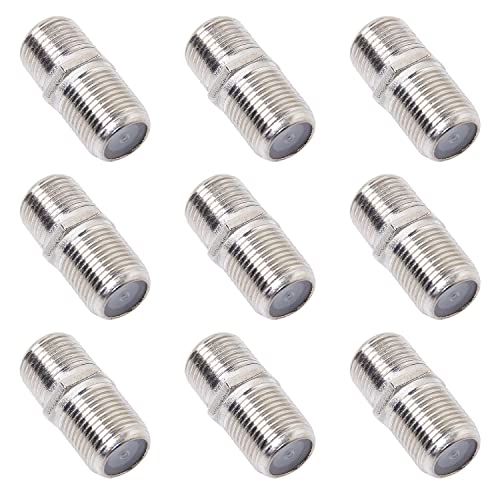 QDiShi 10 Pack Coaxial Cable Connector, RG6 Coax Cable Extender F-Type Silver Plated Adapter Female to Female for TV Cables, Satellite Receiver, VCR and Cable Modem