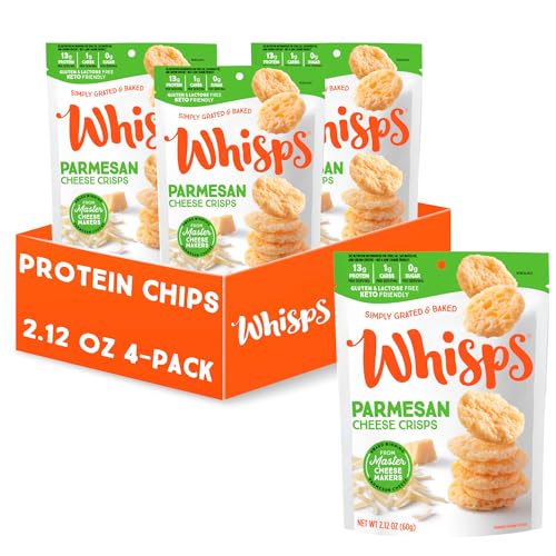 Whisps Cheese Crisps Parmesan Cheese | Protein Chips | Healthy Snacks | Protein Snacks, Gluten Free, High Protein, Low Carb Keto Food (2.12 Oz, 4 Pack)