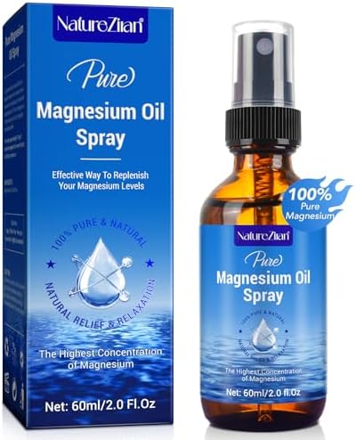 Magnesium Oil Spray - Magnesium Oil for feet - 100% Pure Magnesium Oil Spray Organic Natural Magnesium Spray - Nourish The Skin - Easy to Absorb and Use - Glass Bottle 2 fl oz