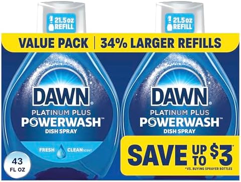 Dawn Powerwash Fresh Dish Spray, Liquid Dish Soap, Dish Soap Refill, Dish Detergent Liquid, 2 Refills, 43 Fl Oz