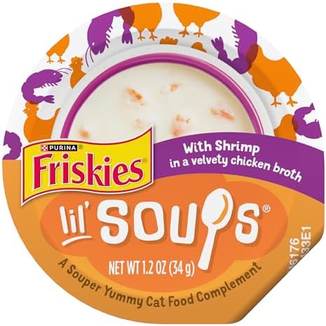 Purina Friskies Grain Free Lickable Cat Food Toppers Lil’ Soups With Shrimp in a Velvety Chicken Broth - (Pack of 8) 1.2 oz. Cups