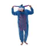 COSUSKET Snug Fit Unisex Adult Onesie Pajamas, Flannel Cosplay Donkey One Piece Halloween Costume Sleepwear Homewear Blue